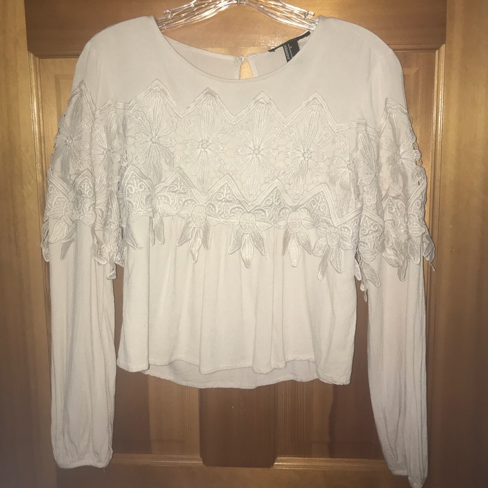 Nude Long Sleeve Blouse w/ lace detail